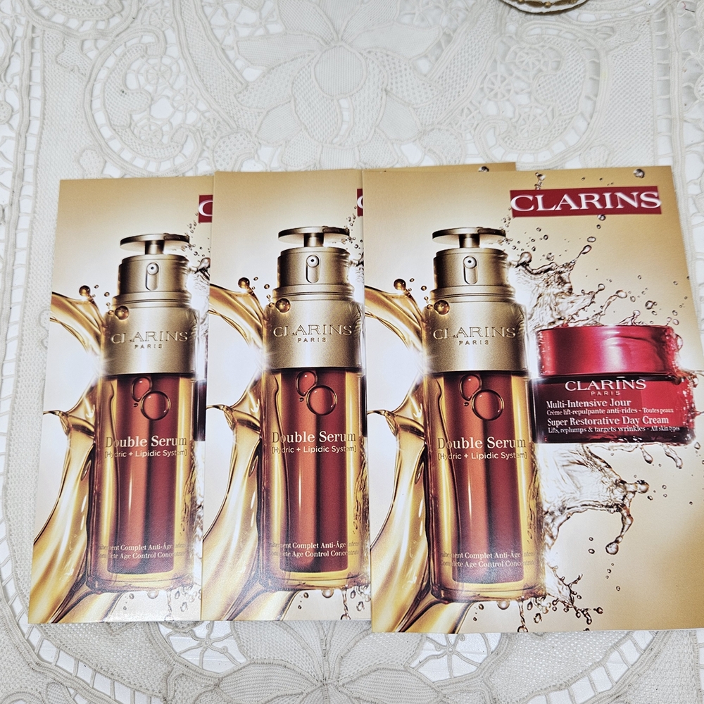 9X Clarins SUPER RESTORATIVE DAY CREAM 2ml + DOUBLE SERUM 0.9ml Travel Packs